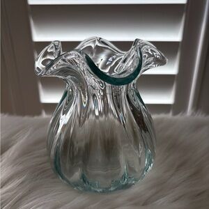 Clear Hand-Blown Glass Vase with Subtle Aqua Tint